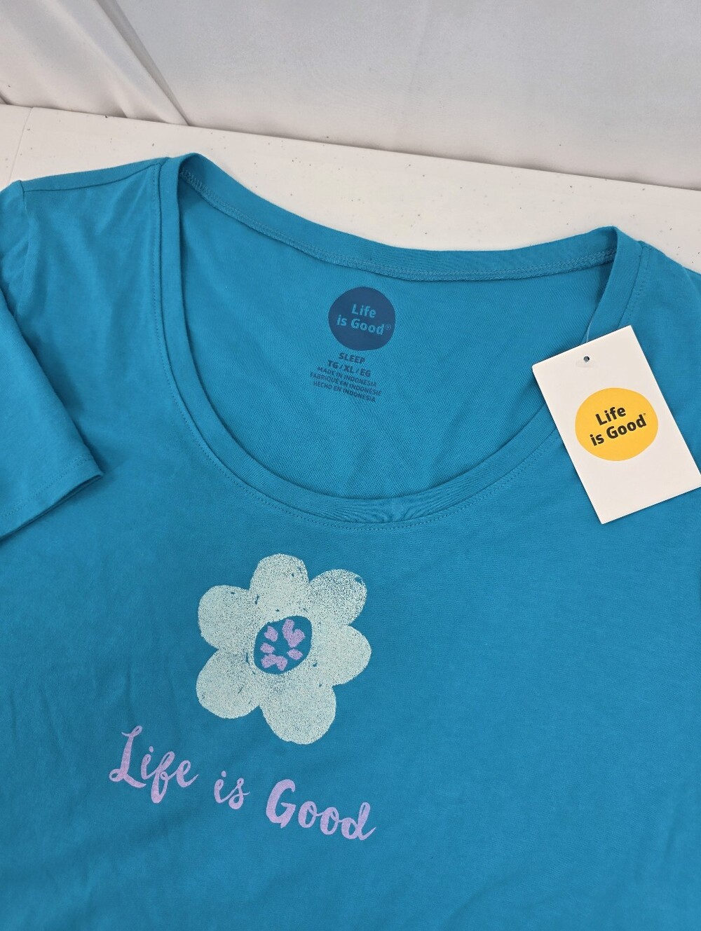 NWT Life is Good Women's Cotton Graphic Sleep Tee Top Size XL Flower Blue.